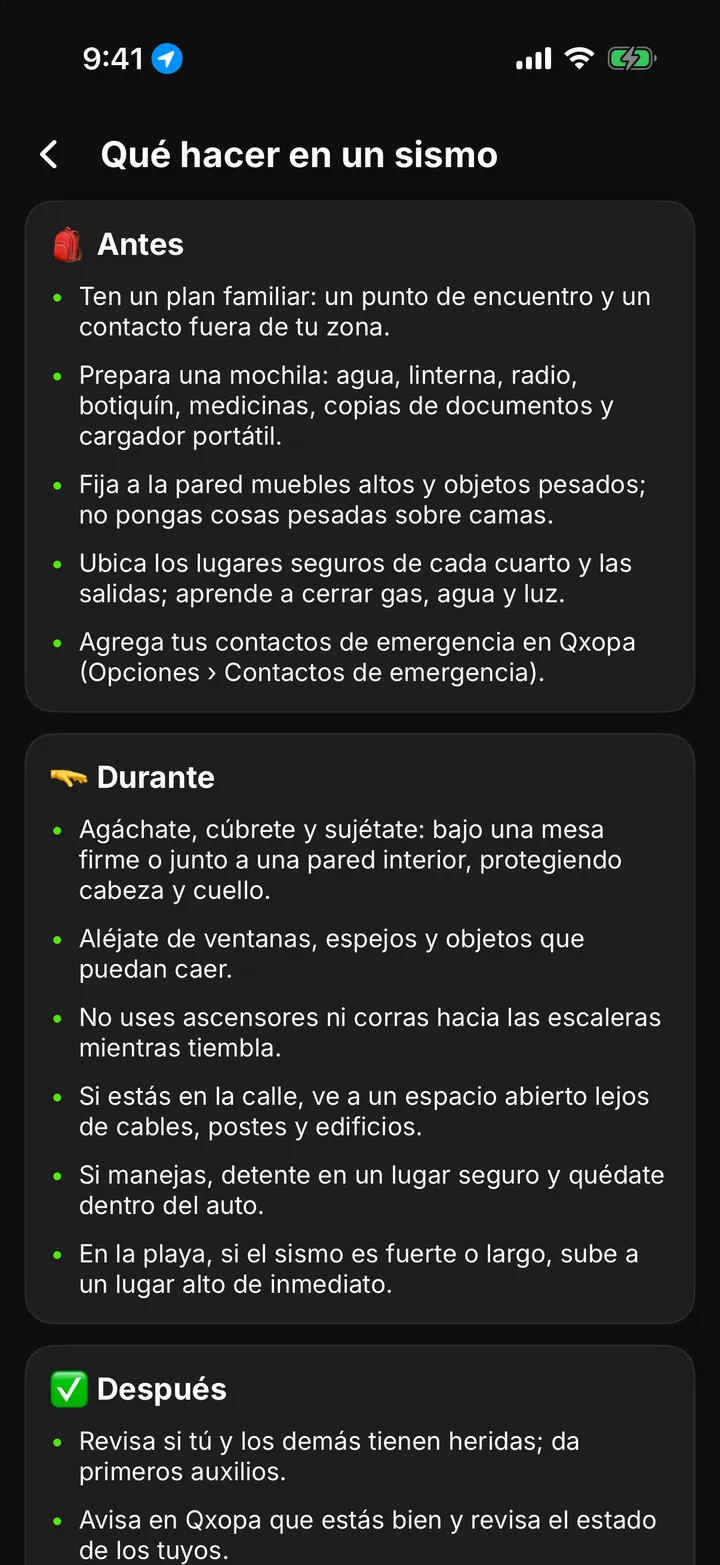 Guía Qué hacer en un sismo de qxopa con consejos para antes, durante y después
